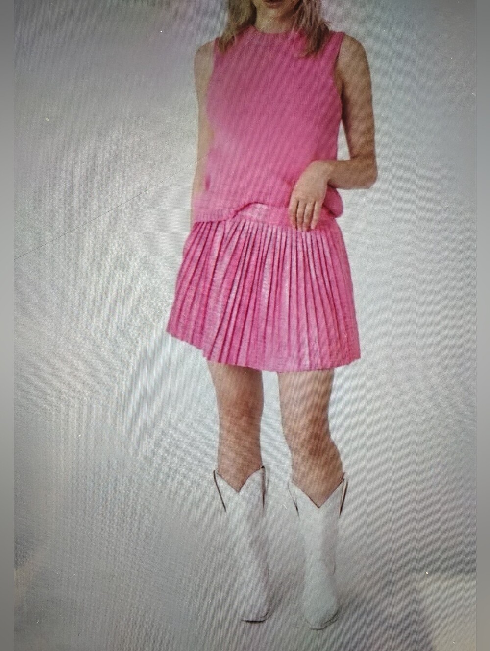 BarbieCore Hot Pink Pleated Shimmer Skater Skirt by Sincerely Ours Sz S